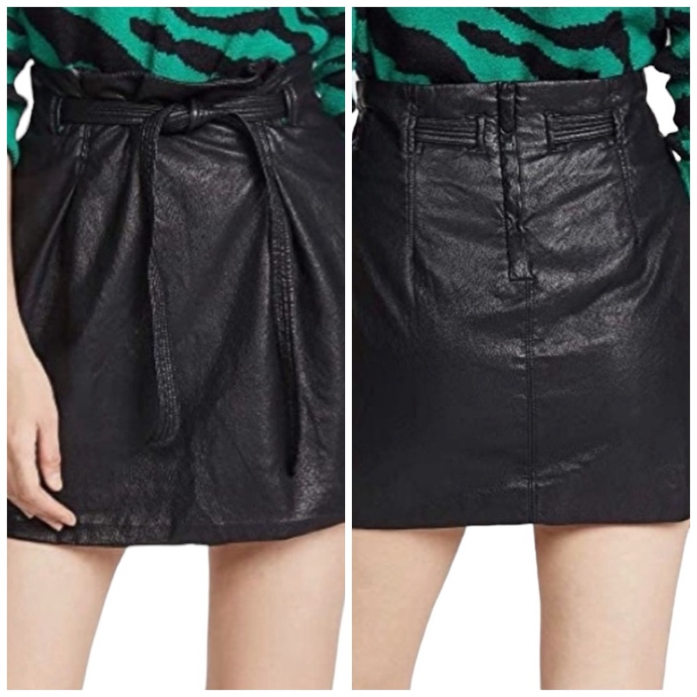 🆕 FREE PEOPLE Payton Paper-bag Vegan Leather Black Mini Skirt Sz 0 NWT - Picture 13 of 13